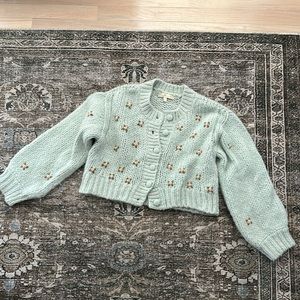 EUC LoveShackFancy Emilie Floral Embellished Cardigan